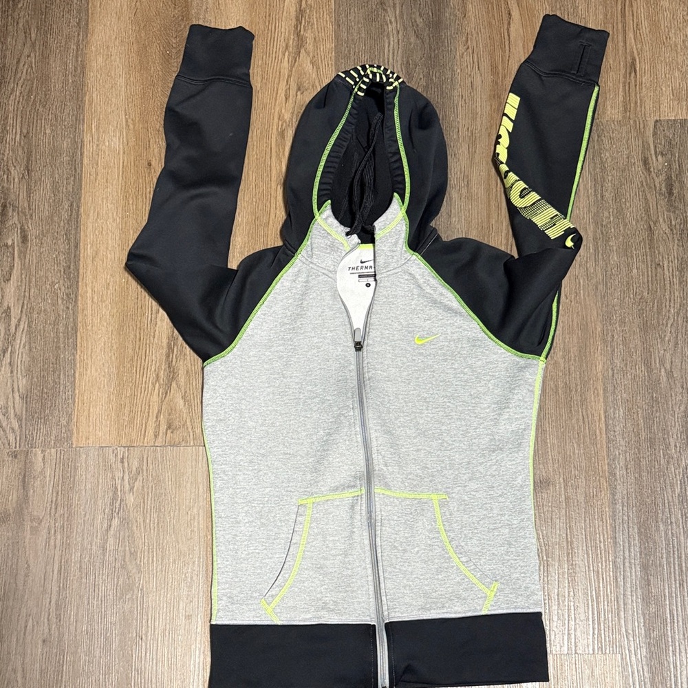 Nike Black and Gray Hoodie with Neon Accents